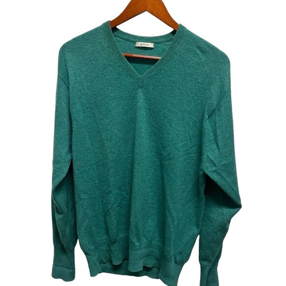 N Peal Cashmere-Burlington Jumper Green Sweater V Neck - Size Medium
